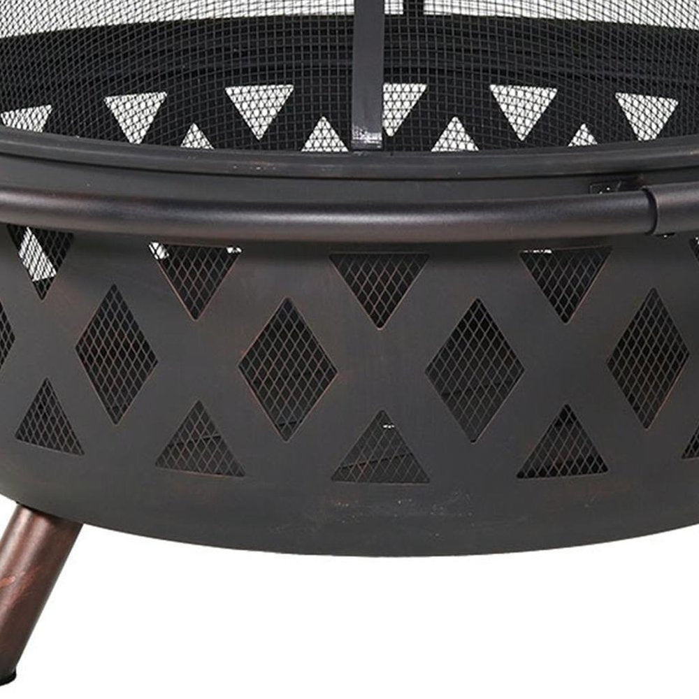 36" Black Steel Wood Burning Round Fire Pit With Cover