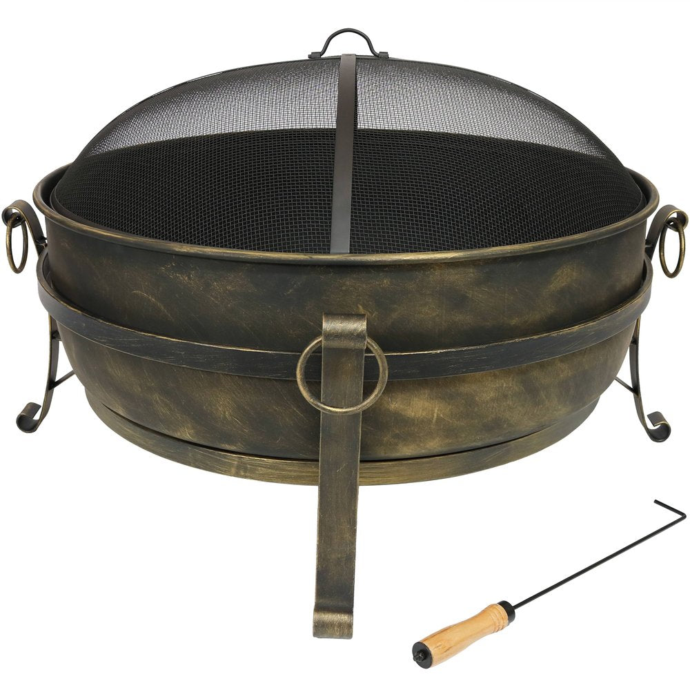 40" Black Steel Wood Burning Round Fire pit