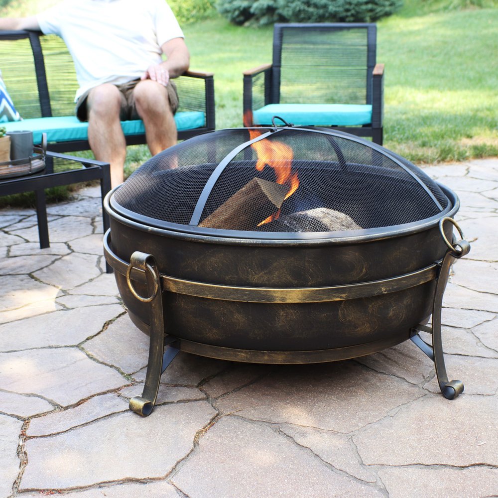 40" Black Steel Wood Burning Round Fire Pit