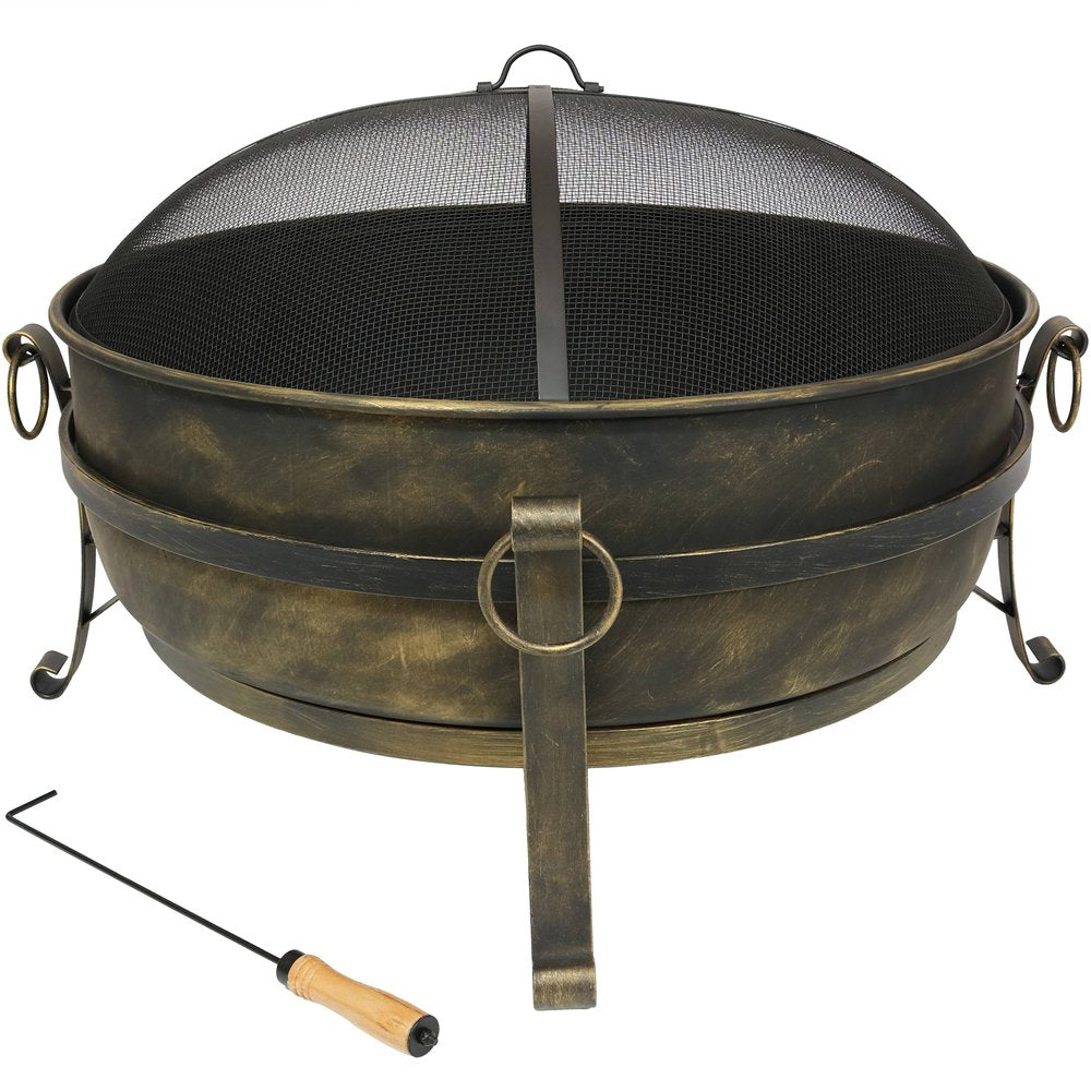 40" Black Steel Wood Burning Round Fire pit