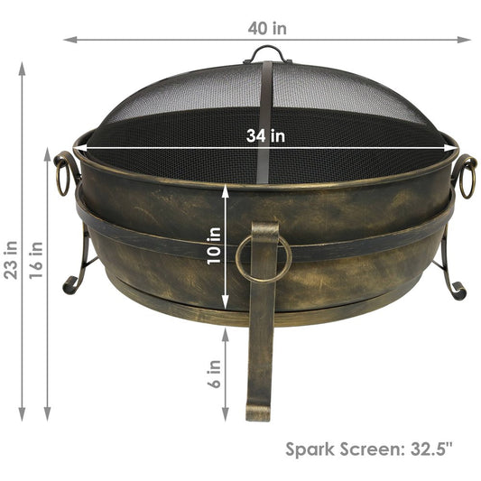 40" Black Steel Wood Burning Round Fire pit