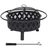 30" Black Steel Wood Burning Round Fire pit With Cover