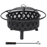 30" Black Steel Wood Burning Round Fire Pit With Cover