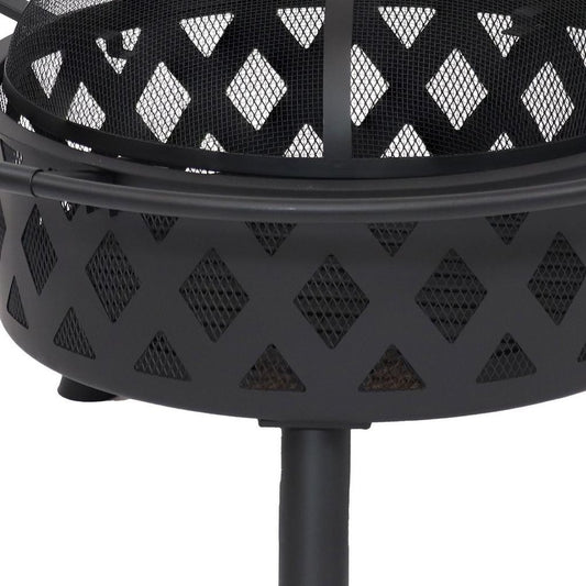 30" Black Steel Wood Burning Round Fire Pit With Cover