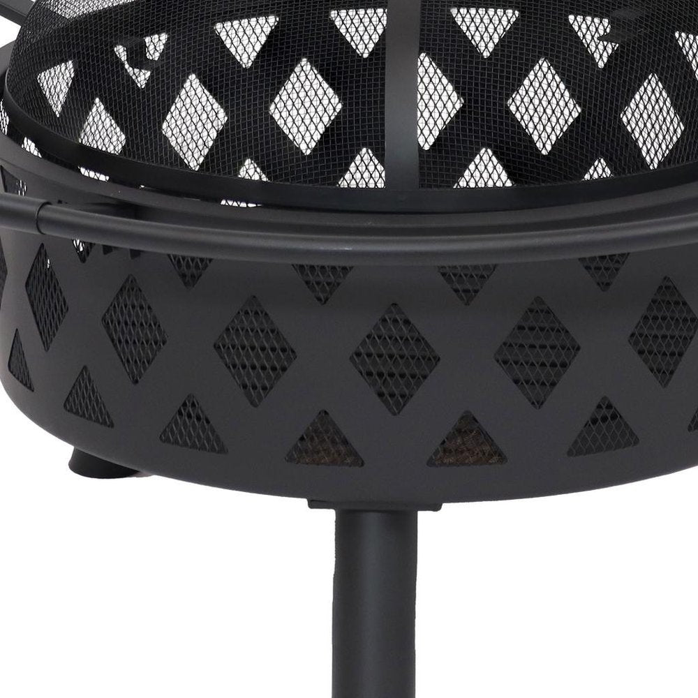 30" Black Steel Wood Burning Round Fire Pit With Cover