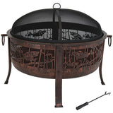 34" Bronze Steel Wood Burning Round Fire pit With Cover