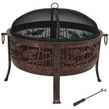 34" Bronze Steel Wood Burning Round Fire Pit With Cover