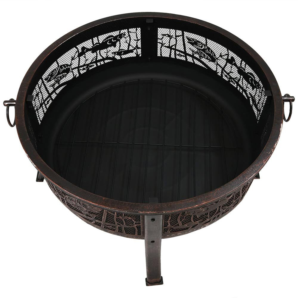 34" Bronze Steel Wood Burning Round Fire pit With Cover