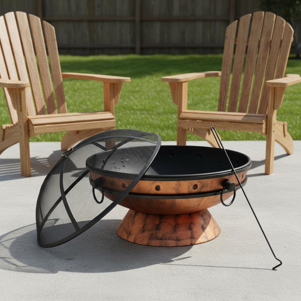 30" Copper Steel Wood Burning Round Fire Pit