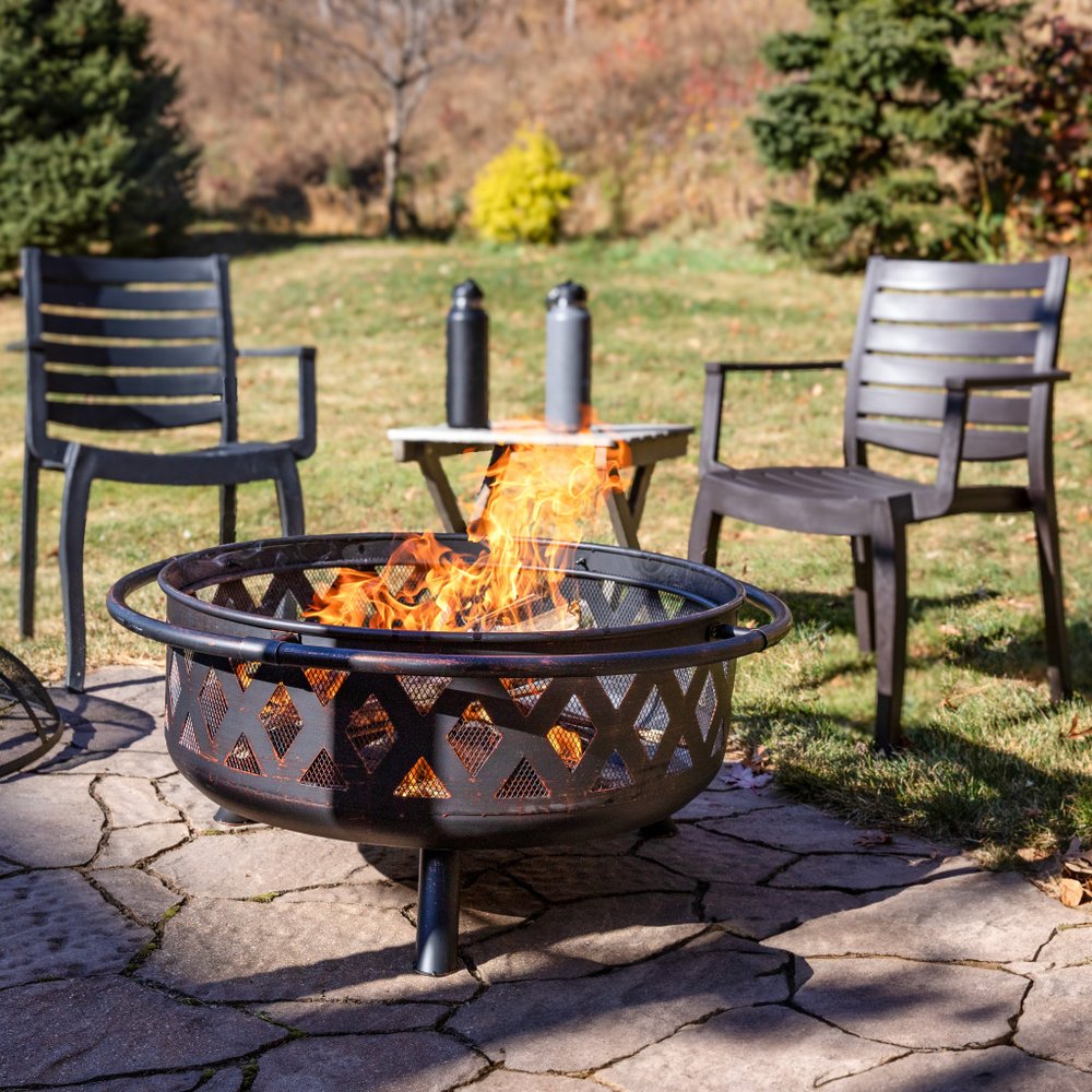 36" Bronze Steel Wood Burning Round Fire pit With Cover