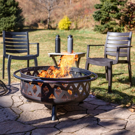 36" Bronze Steel Wood Burning Round Fire pit With Cover