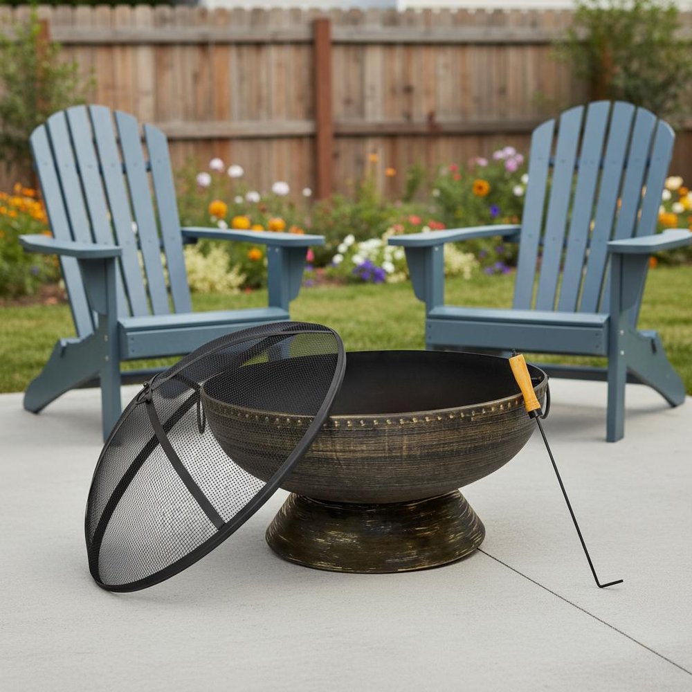 30" Bronze Steel Wood Burning Round Fire Pit