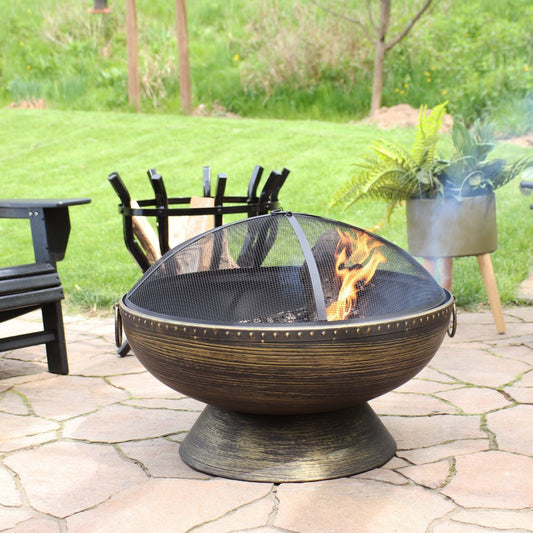 30" Bronze Steel Wood Burning Round Fire Pit