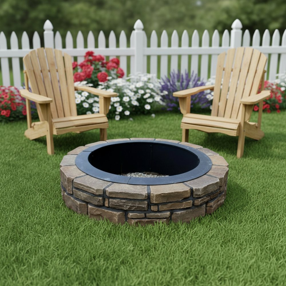 45" Black Steel Wood Burning Round Fire ring