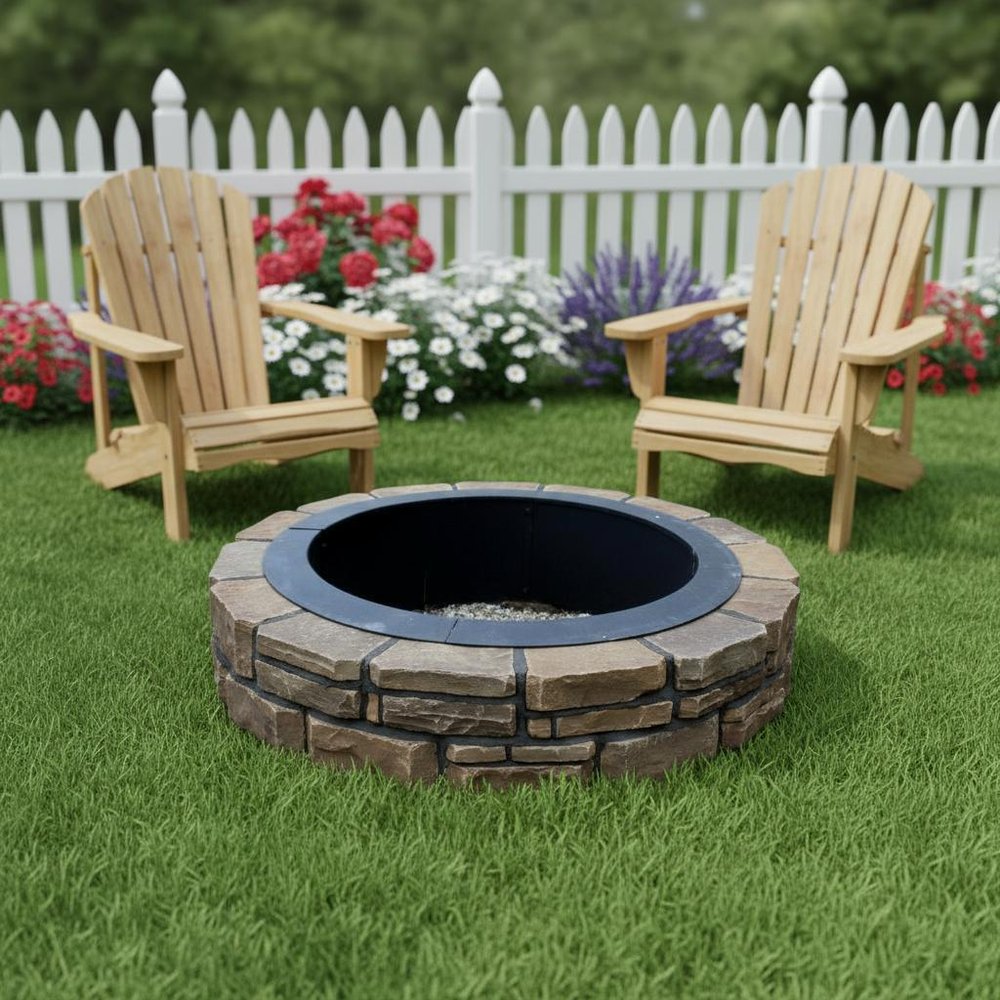 45" Black Steel Wood Burning Round Fire Ring