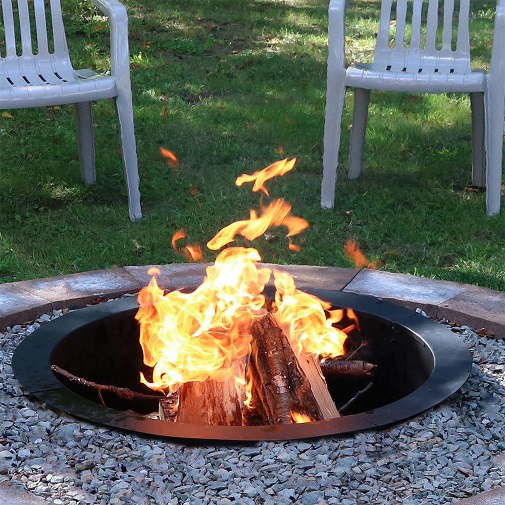 45" Black Steel Wood Burning Round Fire ring