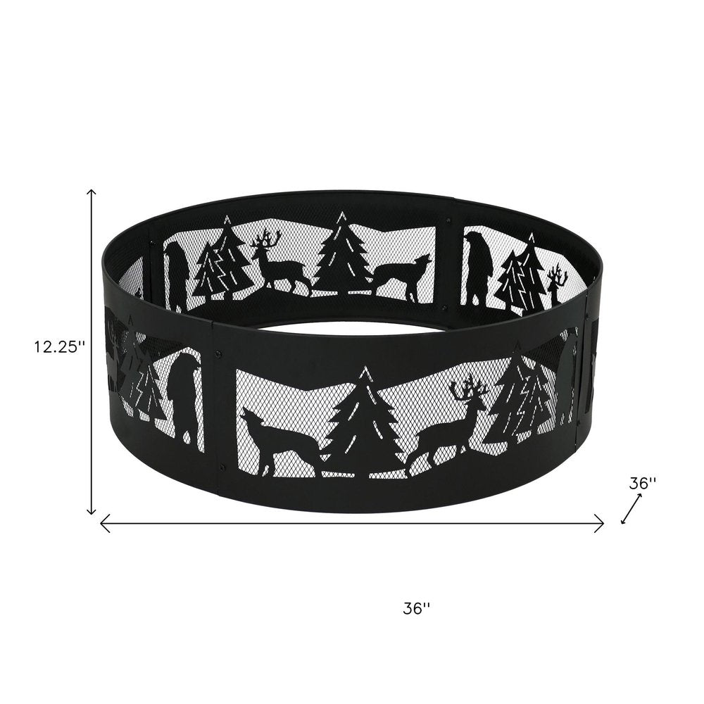 36" Black Steel Wood Burning Round Fire ring
