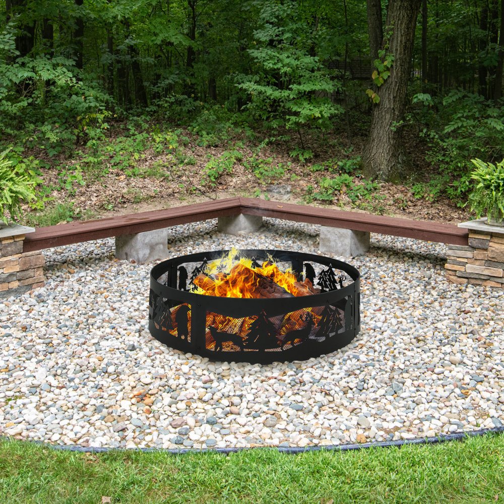 36" Black Steel Wood Burning Round Fire Ring