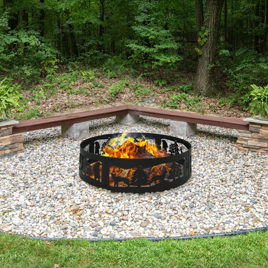 36" Black Steel Wood Burning Round Fire Ring