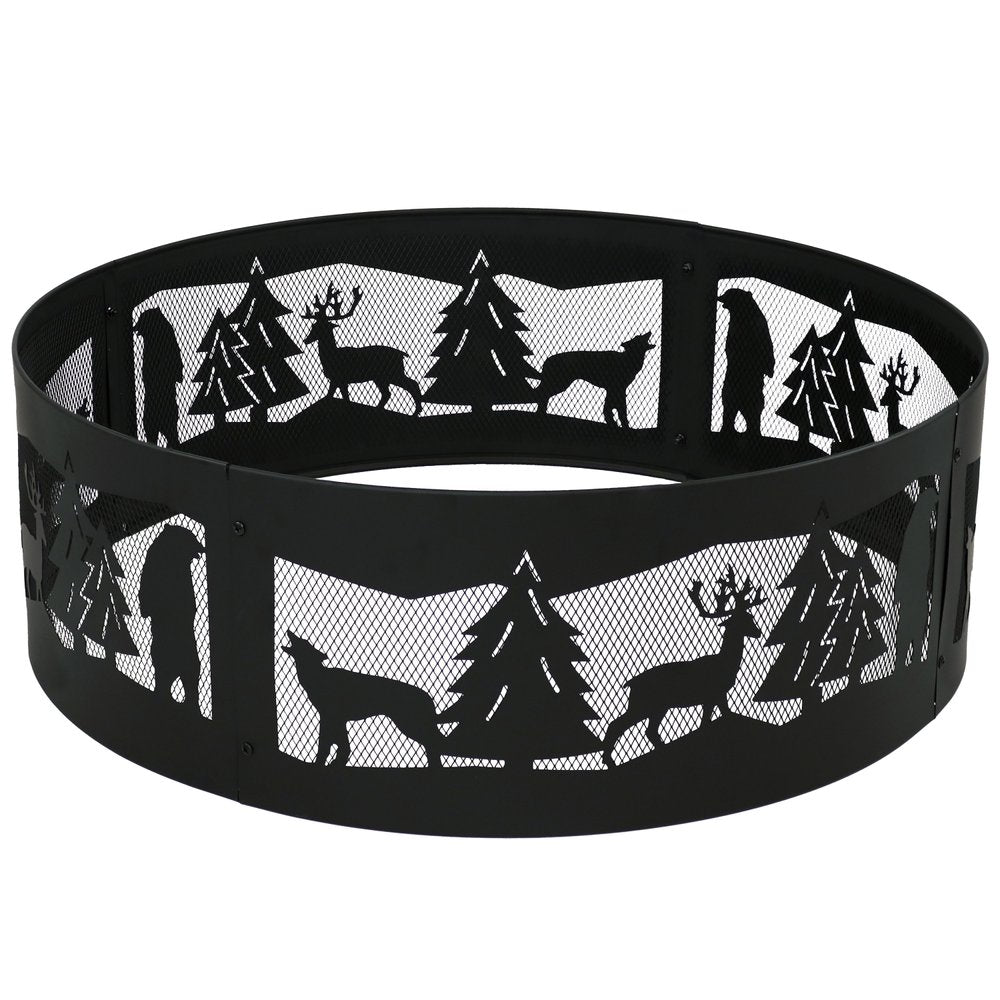 36" Black Steel Wood Burning Round Fire ring
