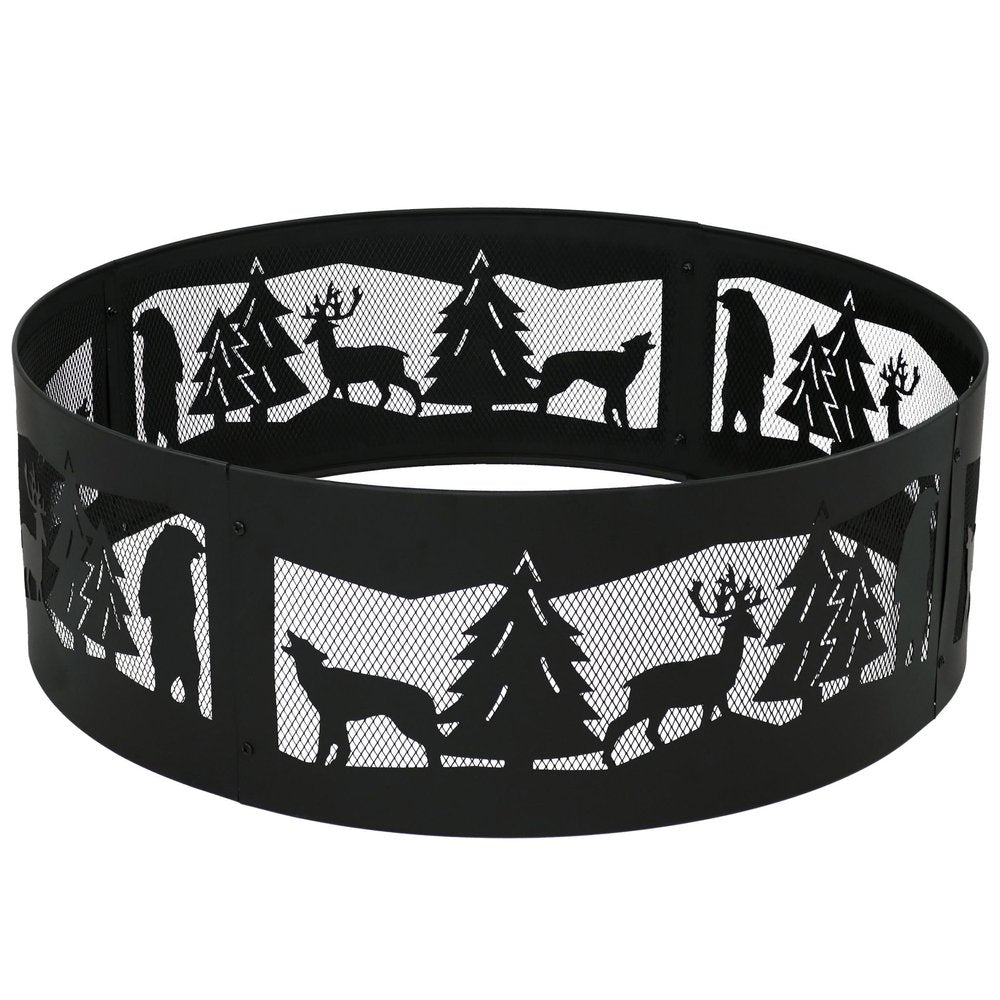 36" Black Steel Wood Burning Round Fire Ring