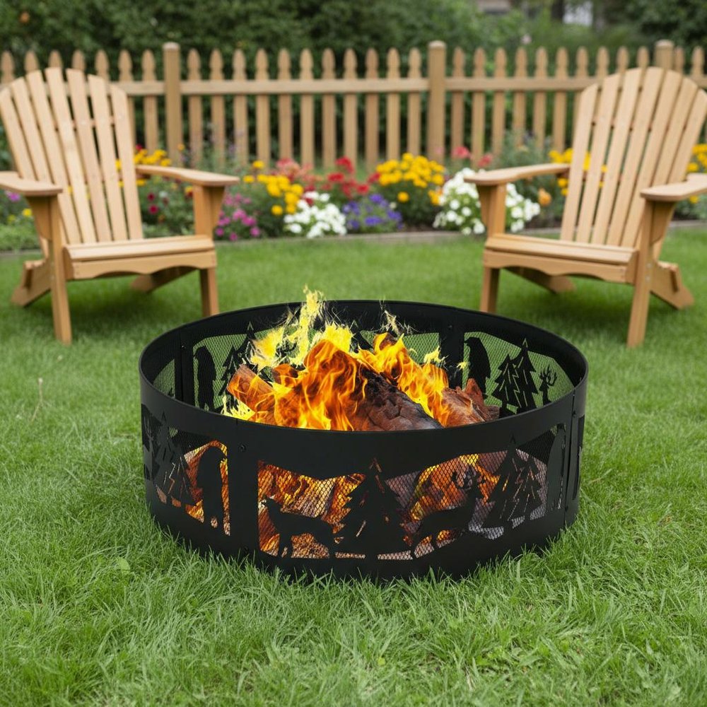 36" Black Steel Wood Burning Round Fire Ring