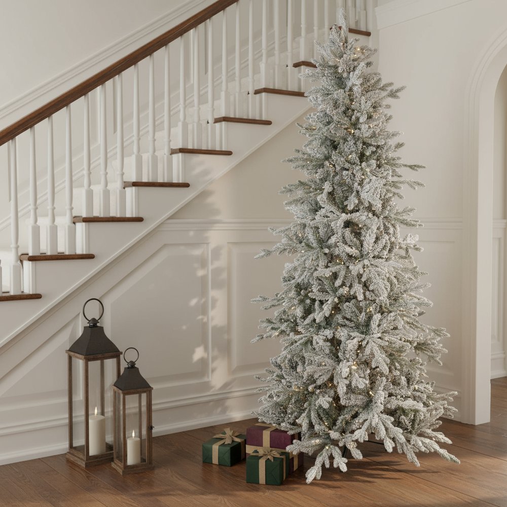 7' Slender Flocked Pine Christmas Tree