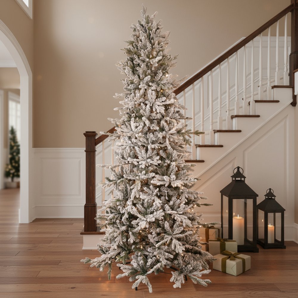 8' Slender Flocked Pine Christmas Tree
