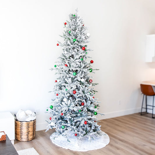 8' Slender Flocked Pine Christmas Tree
