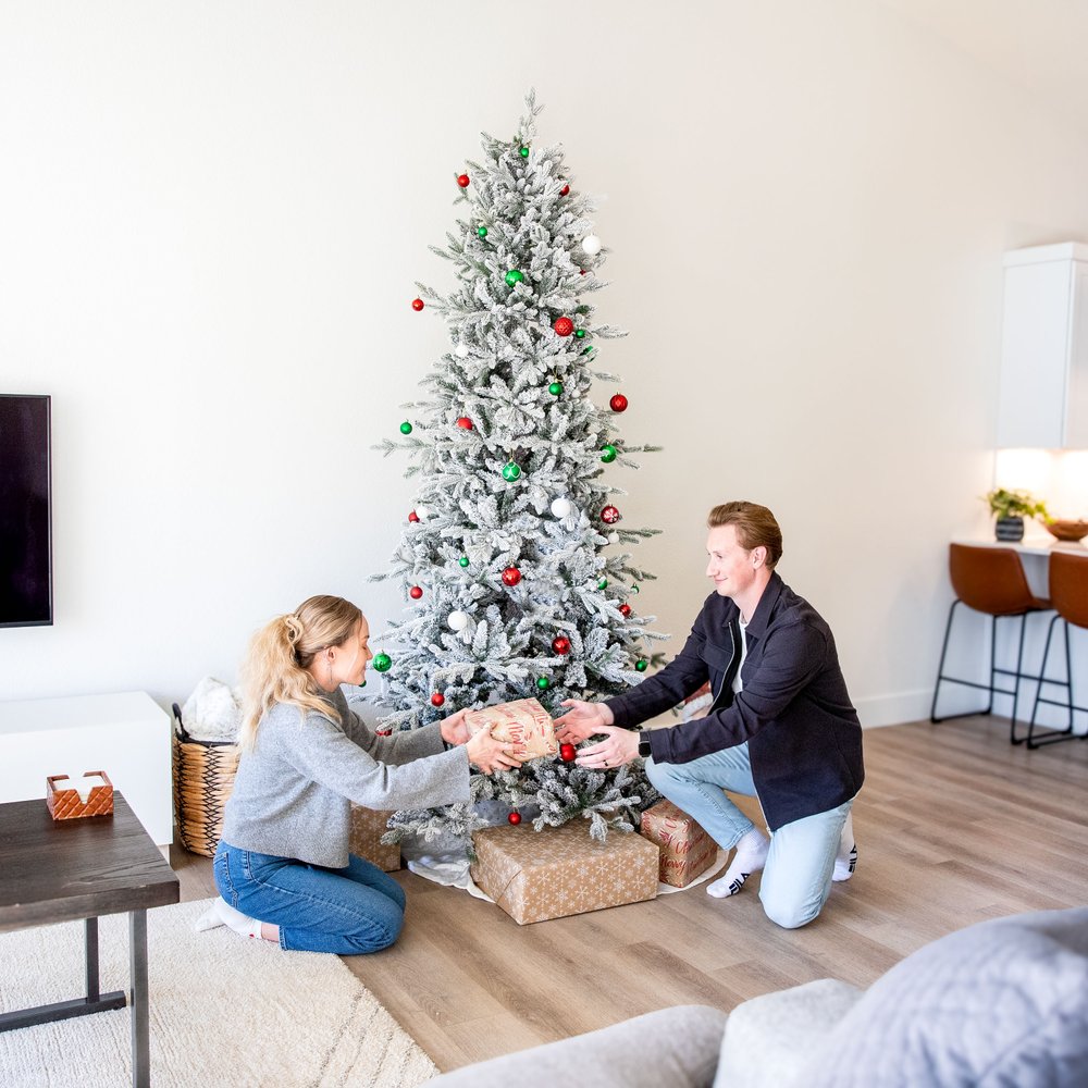 8' Slender Flocked Pine Christmas Tree