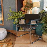 23" Silver And Black Genuine Leather and Stainless Steel Arm Chair