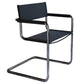 23" Silver And Black Genuine Leather and Stainless Steel Arm Chair