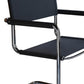 23" Silver And Black Genuine Leather and Stainless Steel Arm Chair