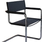 23" Silver And Black Genuine Leather and Stainless Steel Arm Chair