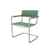 23" Silver And Green Leather and Stainless Steel Arm Chair