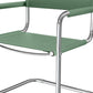 23" Silver And Green Leather and Stainless Steel Arm Chair