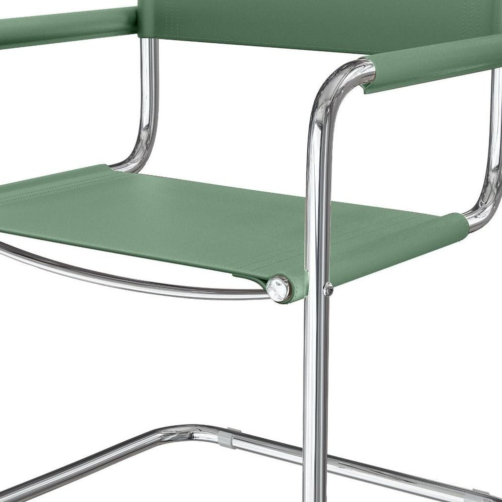 23" Silver And Green Leather and Stainless Steel Arm Chair