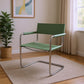 23" Silver And Green Leather and Stainless Steel Arm Chair
