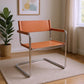 23" Silver And Terra Cotta Leather and Stainless Steel Arm Chair