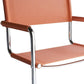 23" Silver And Terra Cotta Leather and Stainless Steel Arm Chair