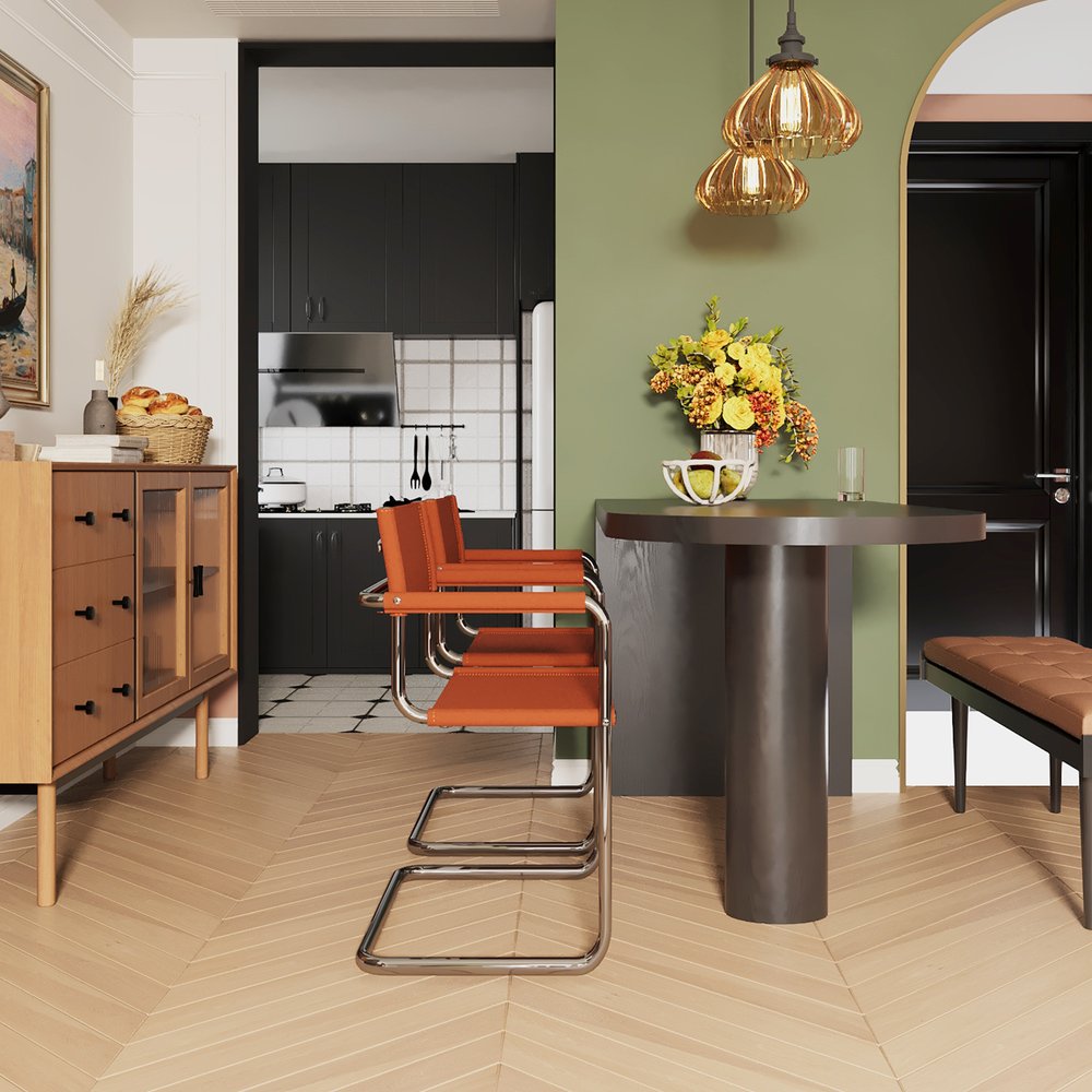 23" Silver And Terra Cotta Leather and Stainless Steel Arm Chair