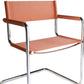 23" Silver And Terra Cotta Leather and Stainless Steel Arm Chair
