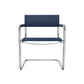 23" Navy Blue and Silver Leather and Stainless Steel Arm Chair