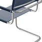 23" Navy Blue and Silver Leather and Stainless Steel Arm Chair