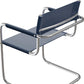 23" Navy Blue and Silver Leather and Stainless Steel Arm Chair