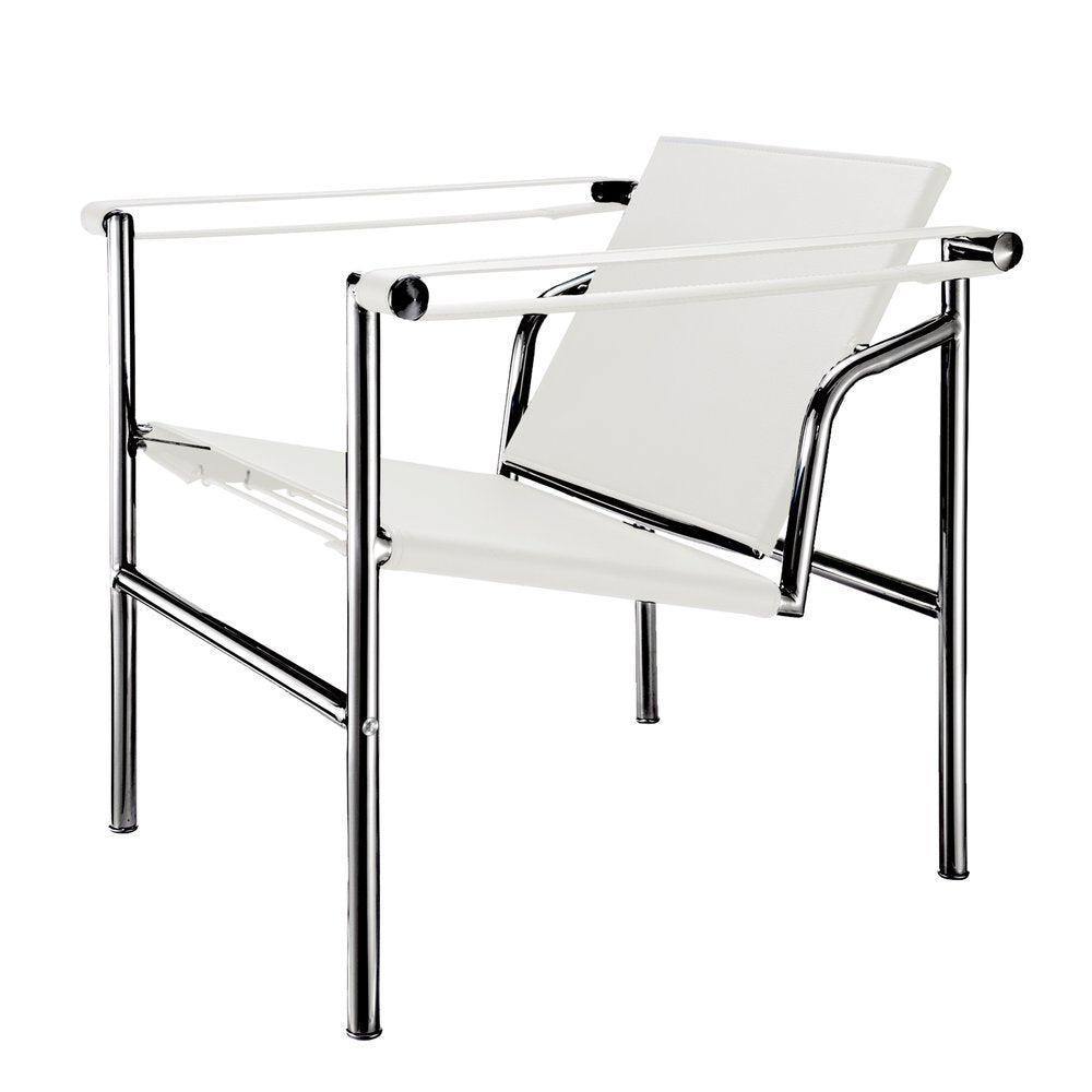 24" White and Silver Faux Leather and Stainless Adjustable Back Arm Chair