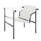 24" White and Silver Faux Leather and Stainless Adjustable Back Arm Chair