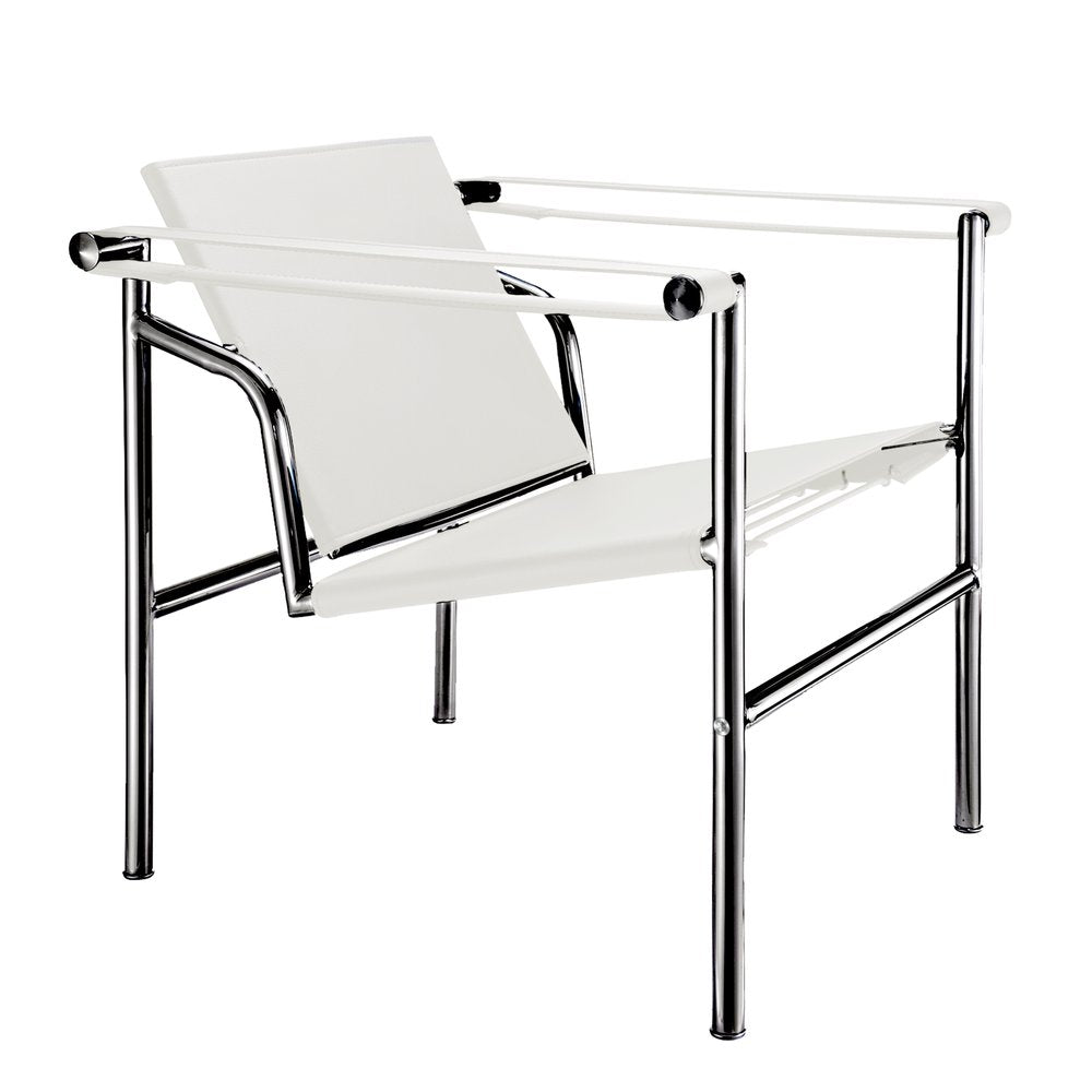 24" White and Silver Faux Leather and Stainless Adjustable Back Arm Chair