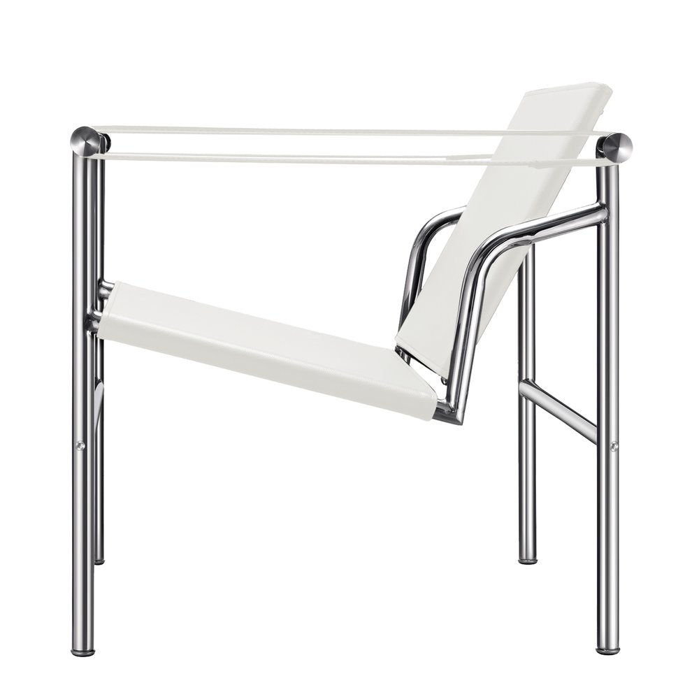 24" White and Silver Faux Leather and Stainless Adjustable Back Arm Chair