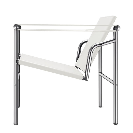 24" White and Silver Faux Leather and Stainless Adjustable Back Arm Chair